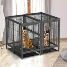 52x40'' Heavy Duty Metal Dog Crate Cage Indoor Outdoor Kennel Pen with 2x Trays
