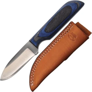 Anza Fixed Knife 2.63" Carbon Steel Full Tang Blade Black And Blue Wood Handle - Picture 1 of 11