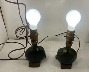 Antique Green Glass with Rail Road 1855 Plaque Mounted to Lamp, Working - Picture 1 of 4