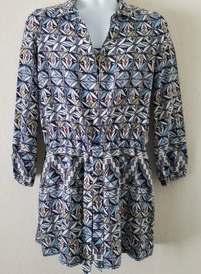 Tory Burch Acoma Silk Dress with Slip Sz 2 Blue Riviera Geometric Long Sleeve - Image 1 of 4
