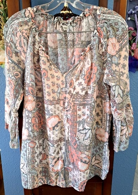 Top Spense Para Mujer Manga Campana M Boho Hippie Campesino Flor Cachemira Hombro Descubierto Foto 1 de 4