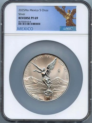 2025 Mo Mexico 5 Onza Libertad Silver NGC PF69 Reverse Low Mintage 600 - Image 1 of 2