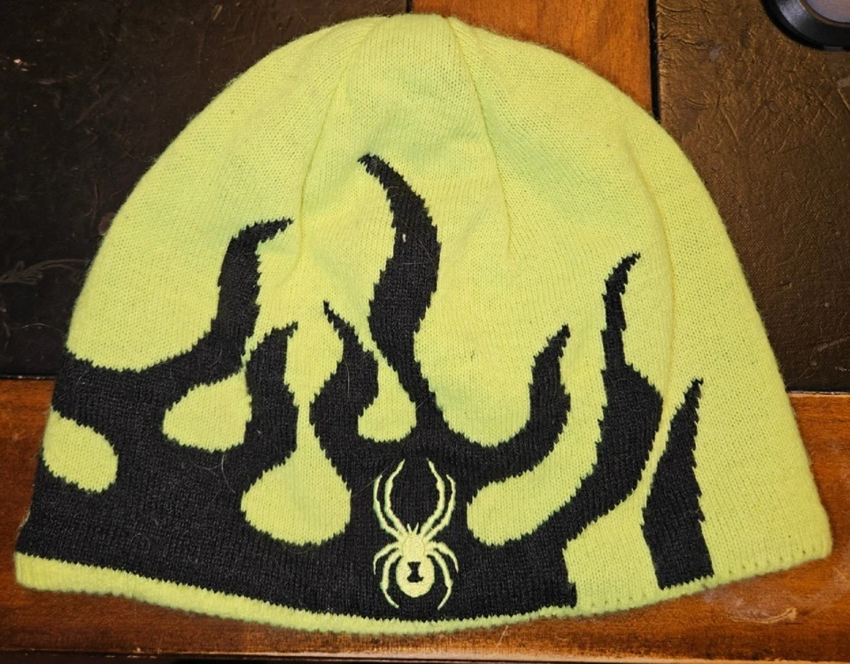 Spyder Flame Beanie Yellow Black Youth 8-20 Y2K Winter Sportswear Streetwear - Image 1 of 3