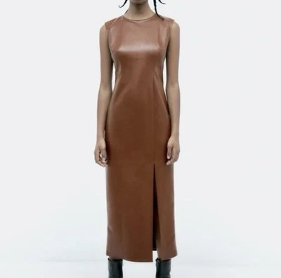Vestido midi Zara imitación cuero marrón talla mediana nuevo con etiquetas Foto 1 de 4