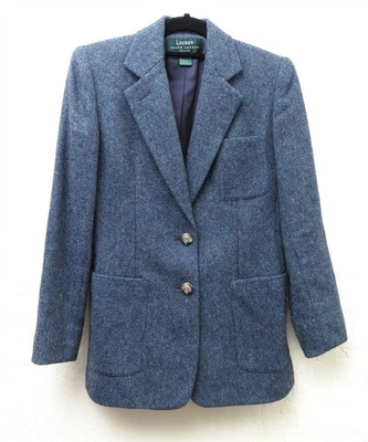Blazer Ralph Lauren azul/verde tweed lana espiga para mujer talla 2 pequeño Foto 1 de 4