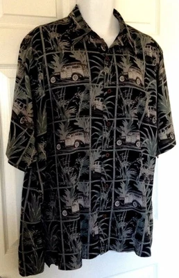 Boca 经典男式衬衫大号 L 夏威夷 Aloha Woody's 竹黑色灰色 — 第 1/4 张图片