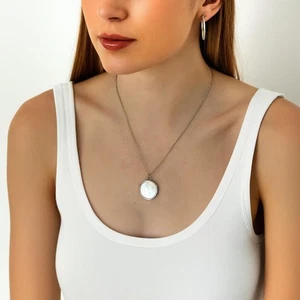 Mother Of Pearl Photo Locket Silver Necklace Meaningful Jewellery Gift For Women - Picture 1 of 4