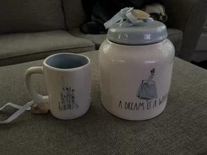 NEW Rae Dunn Disney “A DREAM COME TRUE” Cinderella Castle Canister Jar & Mug Set - Picture 1 of 4