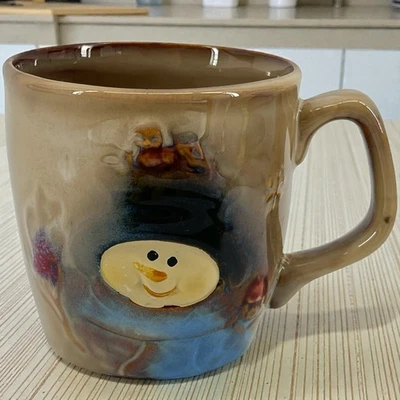 Muñeco de nieve hecho a mano con taza de pájaros taza de té de café de cerámica regalo de vacaciones de invierno Foto 1 de 4