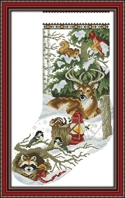 Stickerei-Kreuzstich-Set Winter-Dschungel-Weihnachtsstrumpf mit gedrucktem Mu... - Bild 1 von 4
