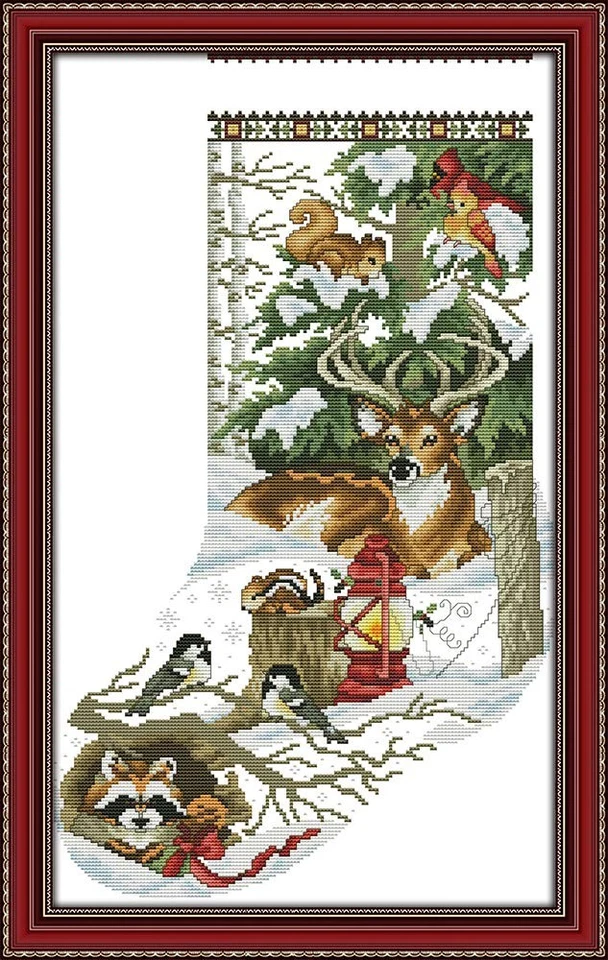 Stickerei-Kreuzstich-Set Winter-Dschungel-Weihnachtsstrumpf mit gedrucktem Mu... - Bild 1 von 4