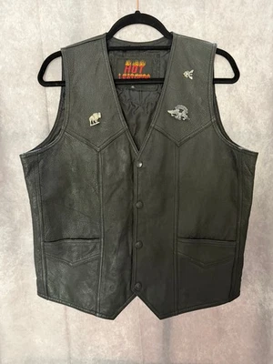Hot Leathers Leather Biker Vest Size 40 Sturgis 2000 Eagle Patch Snap Front - Image 1 of 4
