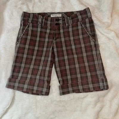Bermudas Abercrombie & Fitch a Cuadros Tiro Bajo Rojas Puños Elastizados Preparación 4 Y2K Foto 1 de 4