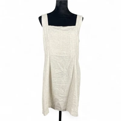 Nuevo con etiquetas Vestido boho para mujer L mezcla de lino beige cuello cuadrado cabaña pradera ajustado Foto 1 de 4