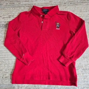 Polo Ralph Lauren Long Sleeve Polo Shirt Red Ski Polo Teddy Bear Embroidered 5 - Picture 1 of 5