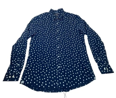Michael Kors Mens Navy Cotton Stretch Polka Dot Button-Up Dress Shirt Sz XXL - Image 1 of 4