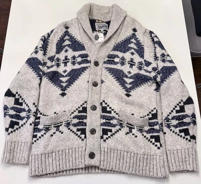 Schott Bros Yak Wool Cotton Aztec Heavy Cardigan Men XL Shawl Pockets Cabin Core - Image 1 of 4
