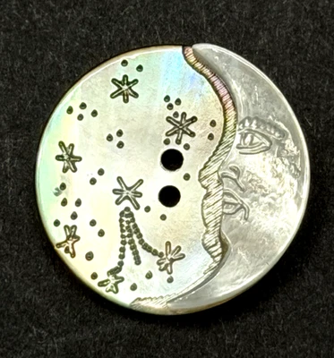 Vintage Carved CRESCENT MOON & STARS Smokey MOP Shell Button - 13/16" (S19) - Image 1 of 4