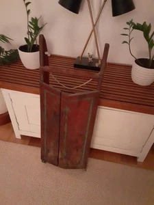 Primitive Antique Wooden Painted Sled 35" x 12" x 4" Red/Blue - Picture 1 of 12