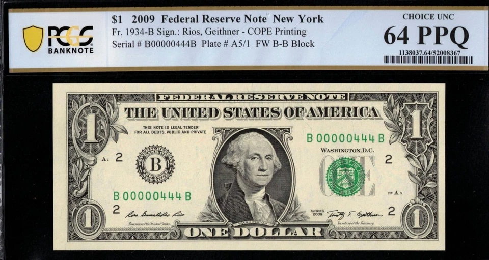 2009 $1 FRN B0000444B P.C.G.S #64PPQ - Image 1 of 3