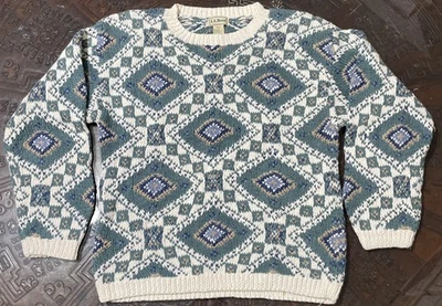 复古 LL Bean 渔夫毛衣女式 M 几何套衫冬季假日学院风 — 第 1/4 张图片