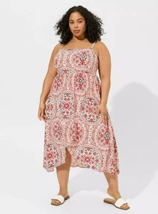 Torrid Challis wadenlanges Kleid quadratischer Ausschnitt rot weiß 5X 28 Freizeit Sommer - Bild 1 von 14
