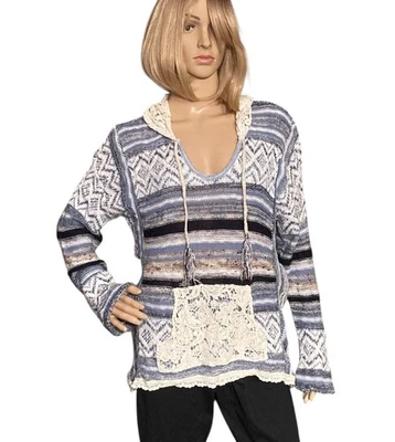 Hermoso Suéter con Capucha American Rag Cie Cuello en V Boho Estilo Vintage - Talla Grande Foto 1 de 4