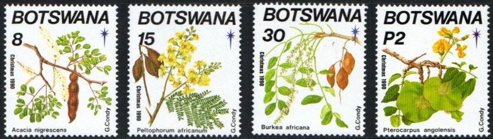Sello de Botsuana 483-486 - 90 árboles de Navidad con flores Foto 1 de 1
