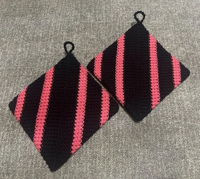 Juego de 2 soportes para ollas o almohadillas calientes ganchillo a mano algodón doble grueso sensación vintage Foto 1 de 2