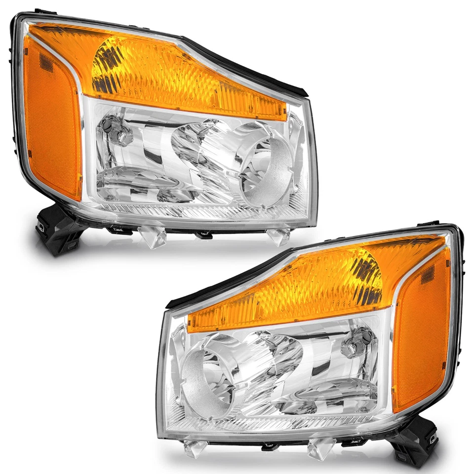 Pair Headlights For 2004-2015 Nissan TITAN 05-07 Armada Chrome Lamps, w/o Bulbs Foto 1 de 4