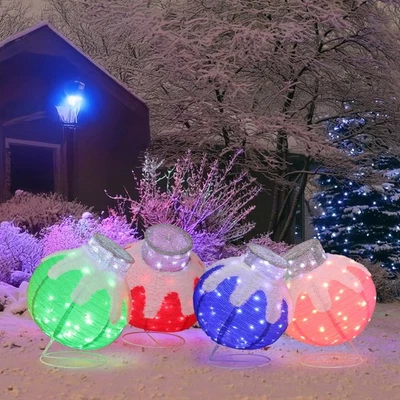 4 PCS Christmas Lighted Ball Ornaments for Outdoor Yard Decoration with Lights - Image 1 of 4