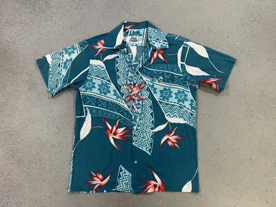 Vintage Hilo Hattie Shirt Mens Medium Blue Floral Hawaiian Camp Aloha 70's - Image 1 of 4