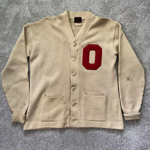 Vintage 1930s Champion Ohio State Running Man Wool Letterman Cardigan Sweater
