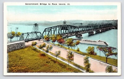 c1920s~Government Bridge to Rock Island~Barge~River~Illinois IL~Antique Postcard - Image 1 of 2