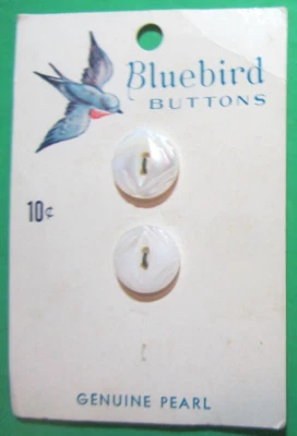 (2) VINTAGE 5/8" CARVED BLUE BIRD GENUINE PEARL 2-HOLE BUTTONS NOS -J1 - Image 1 of 2