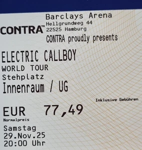 Tickets Electric Callboy Hamburg 29.11.25 Innenraum Stehplätze Eintrittskarten - Bild 1 von 1