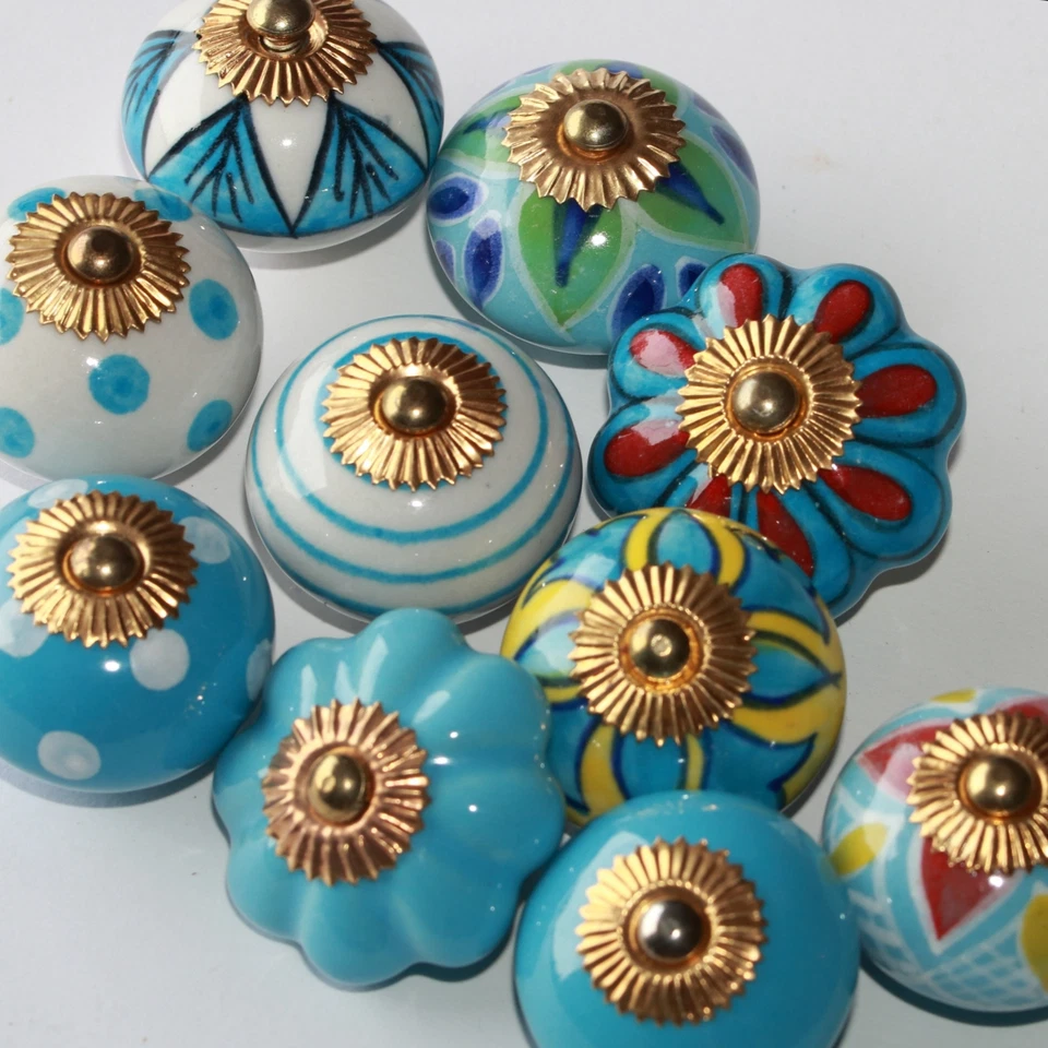 Möbelknopf Möbelgriff Möbelknöpfe Keramik Möbelknäufe Knauf Hell Blau zw - Bild 1 von 1