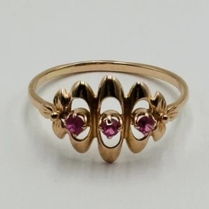 Vintage Original Soviet Russian 583 14k Solid Rose Gold Ruby Stones Ring Size 8 - Picture 1 of 13