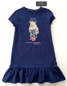 NWT, Girls Ralph Lauren Blue Polo Bear T-Shirt Dress. Size M(8-10)