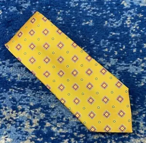 Corbata de seda geométrica Tom James rojo oro amarillo azul verde blanco - Imagen 1 de 5