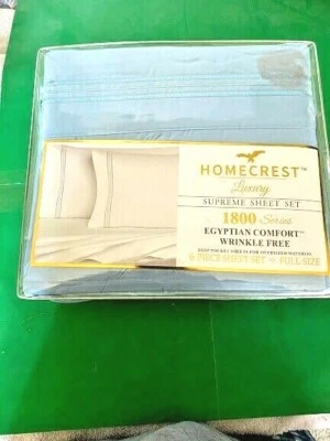 HOMECREST SUPREME TAMANHO COMPLETO 6 PEÇAS CONJUNTO DE LENÇÓIS DE LUXO EGÍPCIO 1800 SERIES, AZUL - Imagem 1 de 4