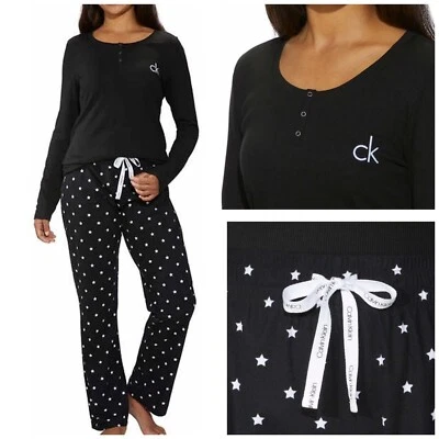 Juego de pijama polar Calvin Klein STAR 2 piezas para mujer (negro, XS) NUEVO CON ETIQUETAS Foto 1 de 4