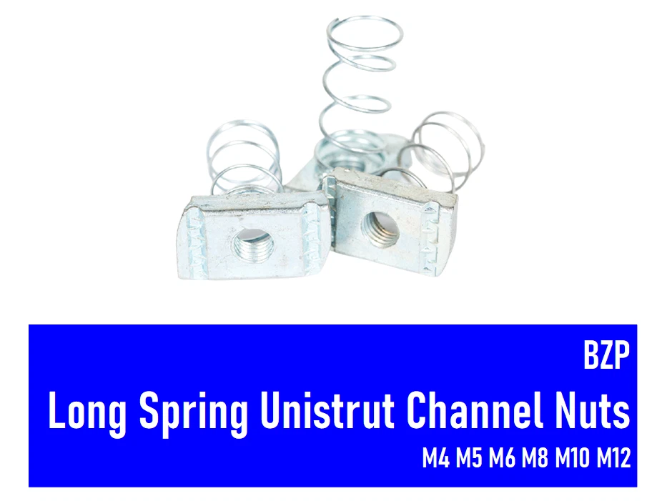 CHANNEL NUTS UNISTRUT LONG SPRING BZP M4 M5 M6 M8 M10 M12