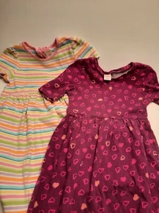 2 Gymboree Cotton Dresses Colorful Stripes & Purple w/Hearts (6) & (5-6) - Picture 1 of 11