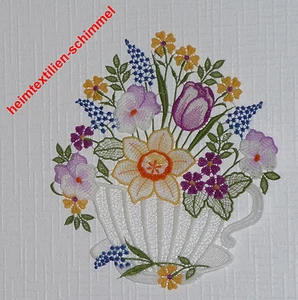 PLAUENER SPITZE ® Fensterbild OSTERN Frühling KAFFEETASSE Blumen SOMMER Deko NEU - Bild 1 von 1