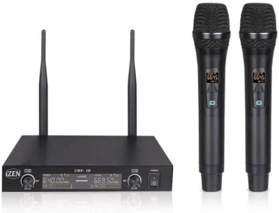 Wireless Microphones Dual Channel Metal Professional UHF Cordless Dynamic Mic Ha - Image 1 of 4