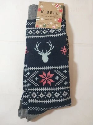 K. Bell мужчин олень снежинка экипажа носки синий серый розовый новый - Изображение 1 из 3