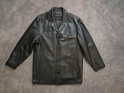 Liz Claiborne Ropa Exterior Para Hombres Negro Cuero Suave Piel de Cordero Chaqueta Forrada Larga L Foto 1 de 4