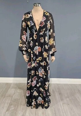 Maxi Vestido OH MY LOVE London Negro Floral Profundo Gasa S Foto 1 de 4