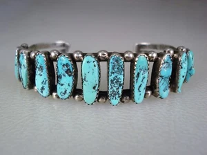 PULSERA NAVAJO ANTIGUA PLATA ESTERLINA Y 10 HILERAS AZUL VERDE TURQUESA - Imagen 1 de 4